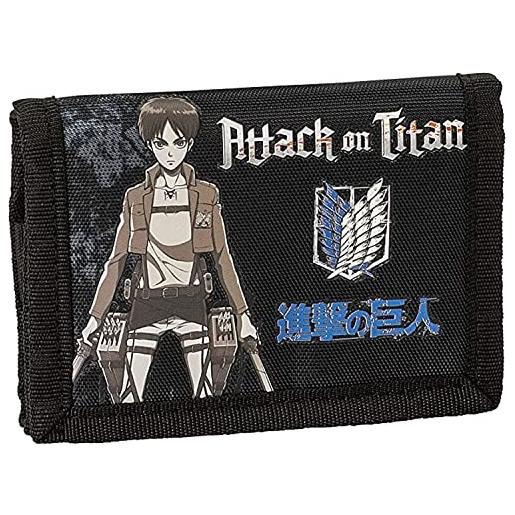 COMIX attack on titan - portafoglio ufficiale attack on titan con pratica chiusura in velcro, tasca esterna e scomparti interni, idea regalo bambini e ragazzi, 13 x 9h x 2 cm