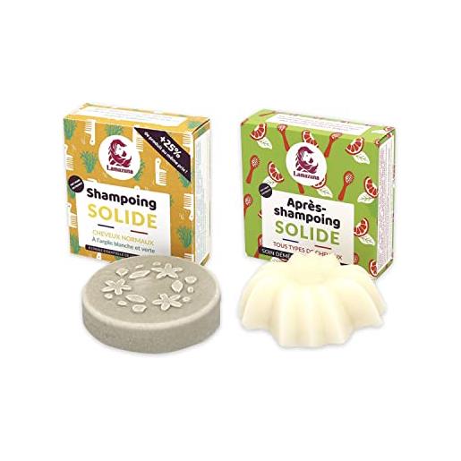 Lamazuna - pacchetto - shampoo solido per capelli normali con argilla bianca e verde 70g + balsamo nutriente e nutriente con agrumi 74g - prodotti ideali per viaggi - zero rifiuti