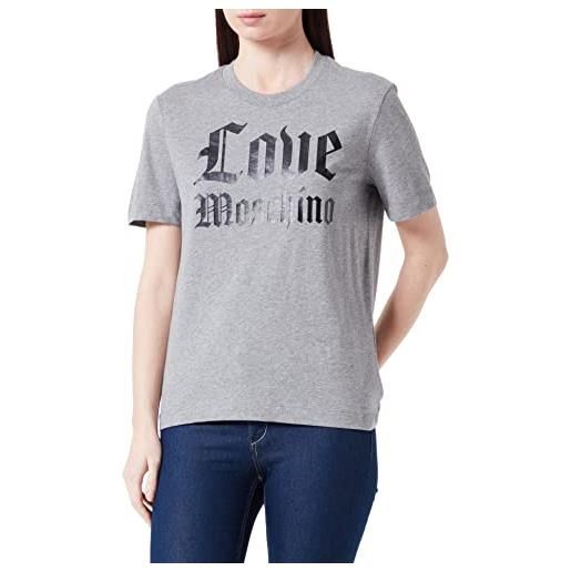 Love Moschino vestibilità regolare con logo gotico lucido mylar t-shirt, bianco, 38 donna