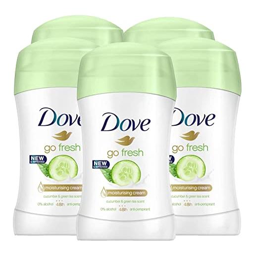 Dove 5x Dove deodorante go fresh cetriolo e tè verde 0% alcol anti-traspirante - 5 deodoranti stick da 30ml