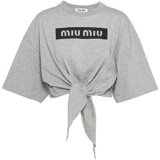 Miu Miu t-shirt crop con stampa - grigio