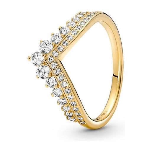 Pandora timeless anello wishbone con tiara placcato in oro 14k con zirconia cubica trasparente, 48