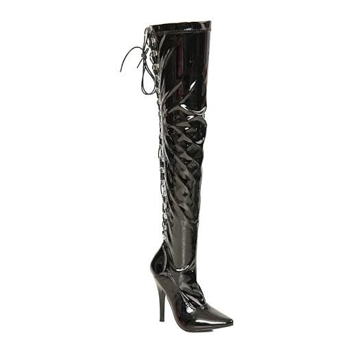 Gizelle back lace up over the knee boots, stivale sopra il ginocchio donna, black patent, 37 eu