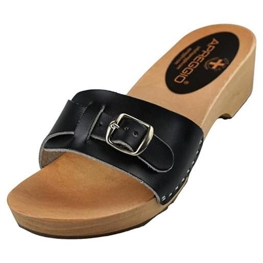 APREGGIO scarpe in legno da donna zoccoli aperti in pelle pantofole fatte a mano pantofole svedesi ciabatte donna ciabatte suola solida, colore: rosso, 37 eu