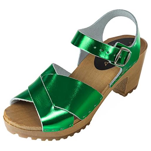 APREGGIO - zoccoli da donna in pelle nabuk - eleganti sandali estivi da donna con tacco alto - stile svedese - punta chiusa - sandali con cinturino alla caviglia - per l'estate - grigio - taglia 39 eu