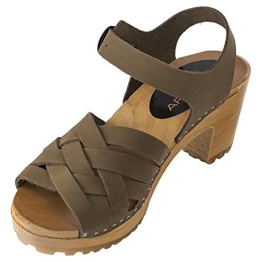 APREGGIO - zoccoli da donna in pelle nabuk - eleganti sandali estivi da donna con tacco alto - stile svedese - punta chiusa - sandali con cinturino alla caviglia - per l'estate - grigio - taglia 38 eu