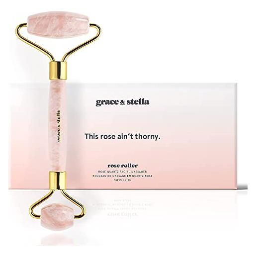 grace & stella roller viso al quarzo rosa - rullo massaggiante per il viso - elimina le impurità & riduce il gonfiore, rosa oro (1 pezzo)