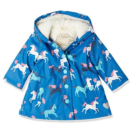 Hatley lined jacket giacca splash foderata in sherpa, colour changing prancing horses, 2 years bambina