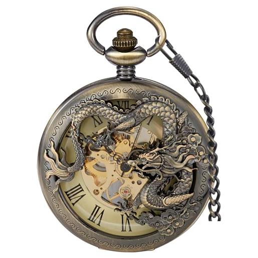 Orologi Da Tasca Per Gli Uomini, Orologio Da Tasca Al Quarzo Con Design Della Serie Zodiaco Cinese In Bronzo Antico, Regalo Con Ciondolo For Orologio - Foto 9