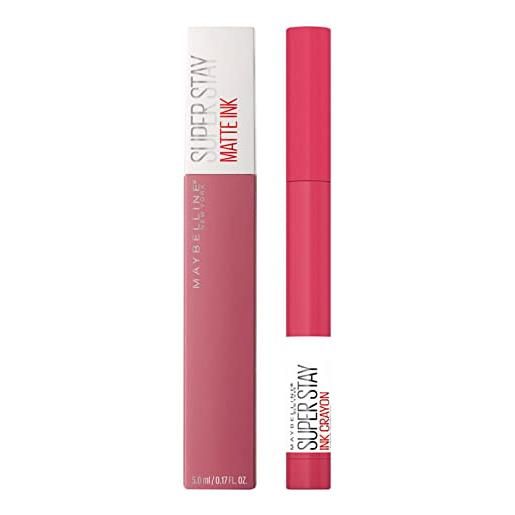 Maybelline new york super. Stay ink crayon rossetto matita in gel colore 80 run the world + super. Stay matte ink tinta labbra colore 15 lover - 2 cosmetici