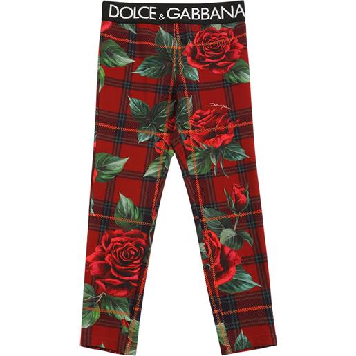 DOLCE & GABBANA leggings in cotone stampato con logo tape