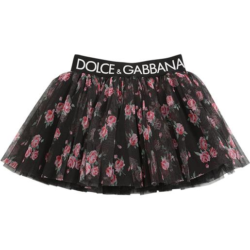 DOLCE & GABBANA minigonna in tulle stampato con logo tape
