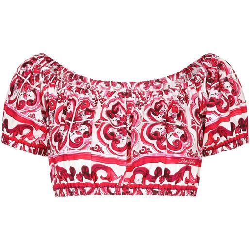 Dolce & Gabbana blusa crop con stampa maioliche - rosso