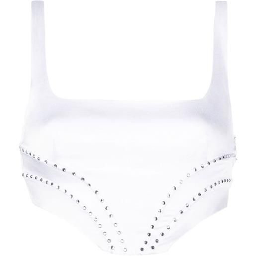 Genny canotta crop con strass - bianco