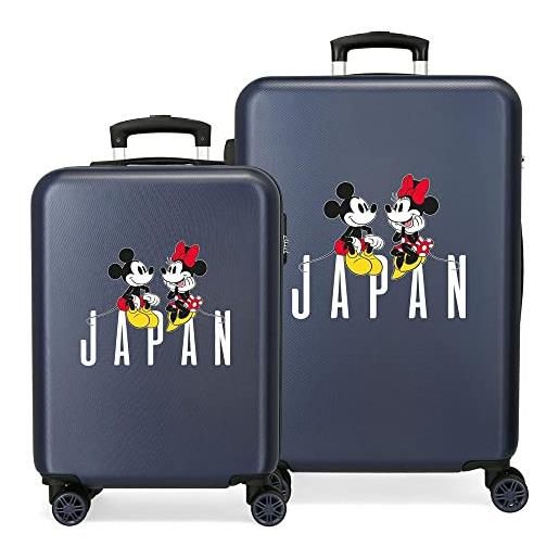 Disney topolino e minnie viaggio in giappone set valigie blu 55/65 cm abs rigido chiusura a combinazione laterale 56l 6 kg 4 doppie ruote bagaglio a mano
