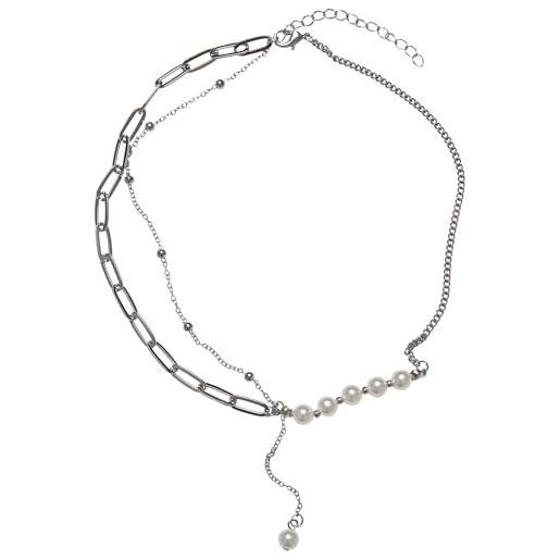 Urban Classics jupiter pearl various chain necklace, collana, unisex - adulto, argento (silver), taglia unica