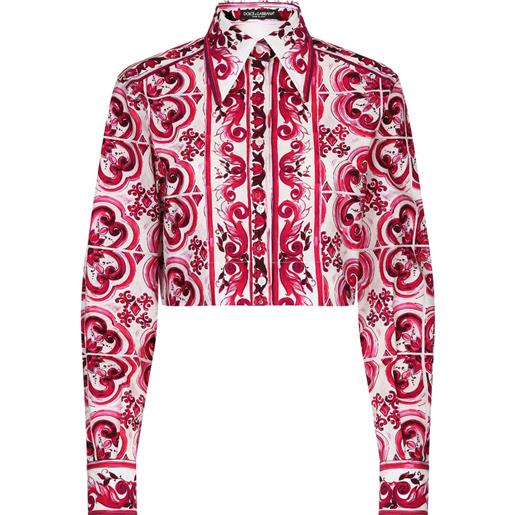 Dolce & Gabbana camicia crop con stampa majolica - rosso
