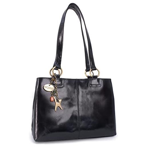 Catwalk Collection Handbags - vera pelle - borsa a spalla/borse a mano/tote - con ciondolo a forma di gatto - bellstone - marrone