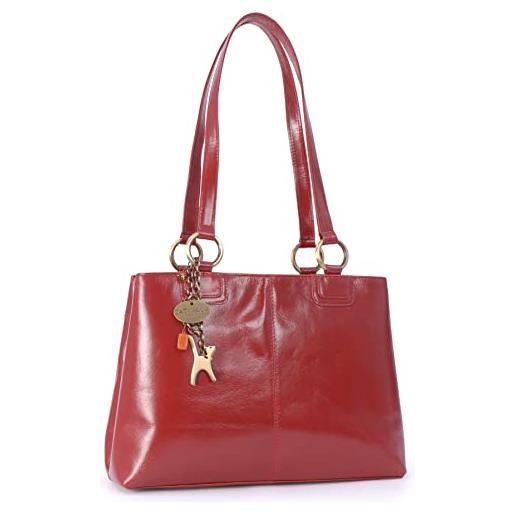Catwalk Collection Handbags - vera pelle - borsa a spalla/borse a mano/tote - con ciondolo a forma di gatto - bellstone - nero