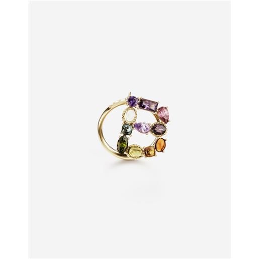 Dolce & Gabbana rainbow alphabet b ring in yellow gold with multicolor fine gems