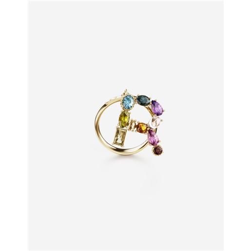 Dolce & Gabbana rainbow alphabet r ring in yellow gold with multicolor fine gems
