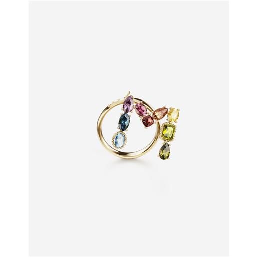 Dolce & Gabbana rainbow alphabet m ring in yellow gold with multicolor fine gems