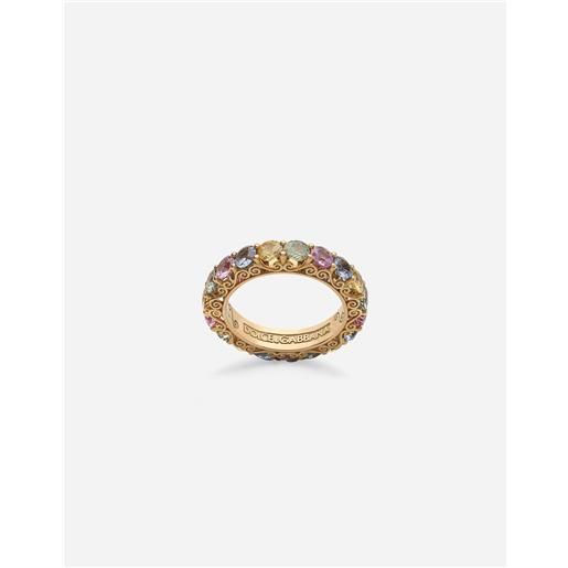 Dolce & Gabbana heritage band ring in yellow 18kt gold with multicoloured sapphires
