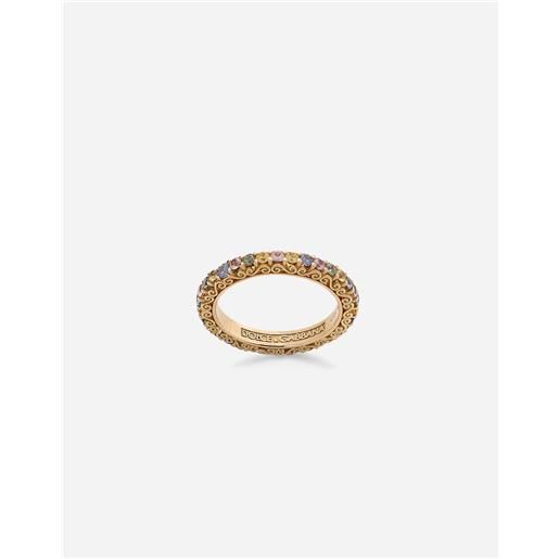 Dolce & Gabbana heritage band ring in yellow 18kt gold with multicoloured sapphires