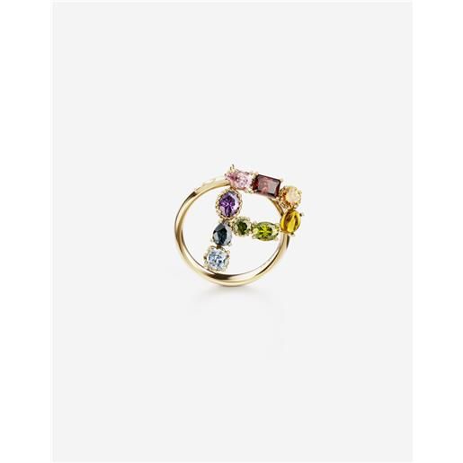 Dolce & Gabbana rainbow alphabet p ring in yellow gold with multicolor fine gems