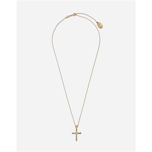 Dolce & Gabbana family cross pendant with diamonds on yellow gold chain