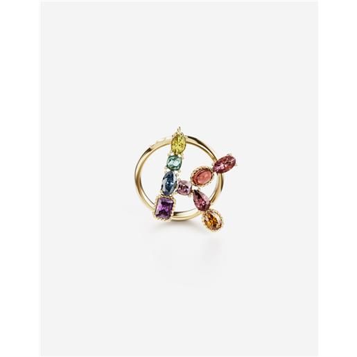 Dolce & Gabbana rainbow alphabet k ring in yellow gold with multicolor fine gems