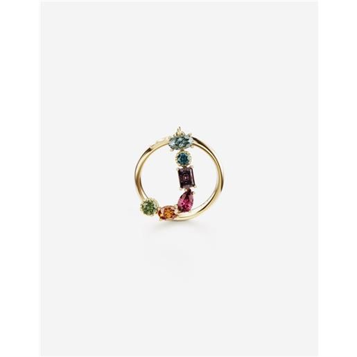 Dolce & Gabbana rainbow alphabet j ring in yellow gold with multicolor fine gems