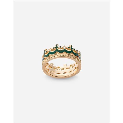 Dolce & Gabbana crown yellow gold ring with green enamel crown and diamonds