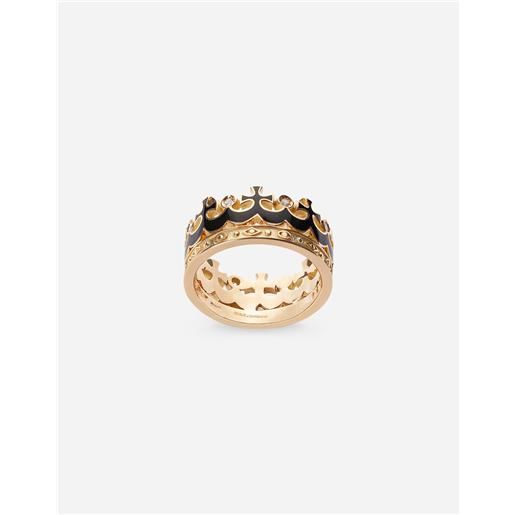 Dolce & Gabbana crown yellow gold ring with black enamel crown and diamonds