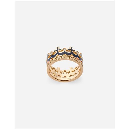 Dolce & Gabbana crown yellow gold ring with blue enamel crown and diamonds