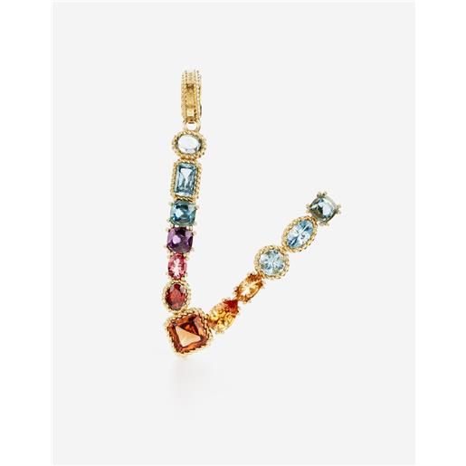 Dolce & Gabbana charm v rainbow alphabet in oro giallo 18kt con gemme multicolore