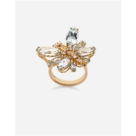 Dolce & Gabbana anello spring in oro giallo 18kt con farfalla acquamarina