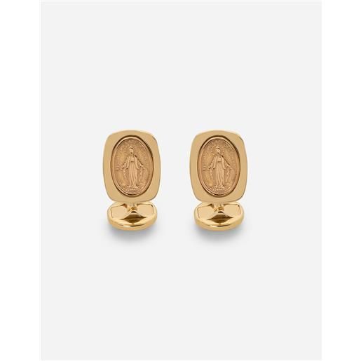 Dolce & Gabbana devotion yellow gold cufflinks with a red gold virgin mary medallion