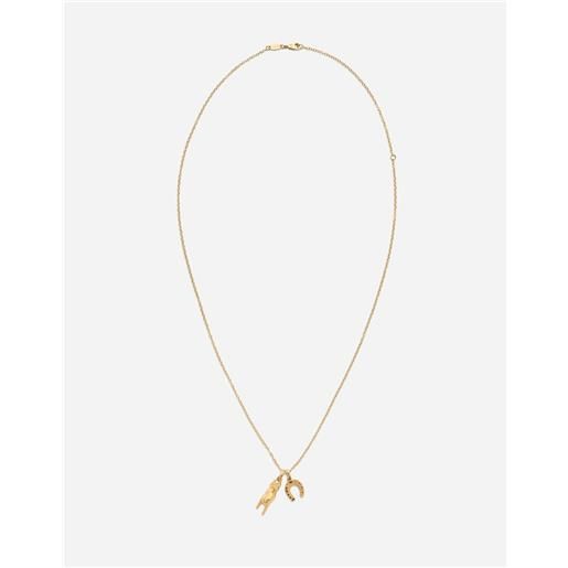 Dolce & Gabbana pendenti good luck "mano con corna" e ferro di cavallo su catena in oro giallo
