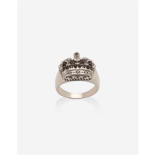 Dolce & Gabbana anello crown con corona in oro bianco e diamanti neri