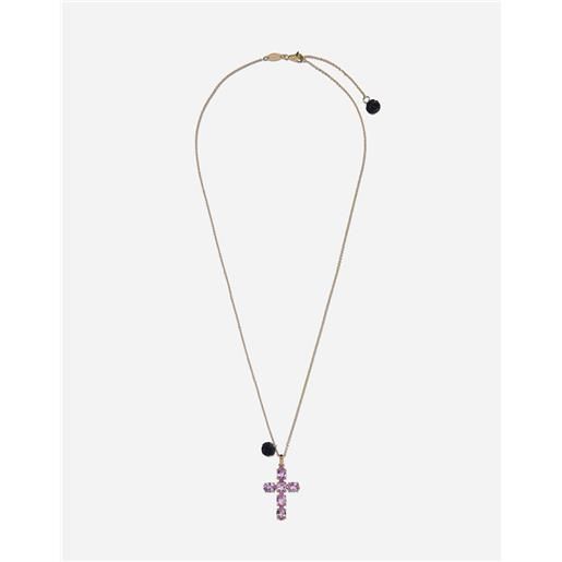 Dolce & Gabbana family cross and rose pendants on yellow gold chain