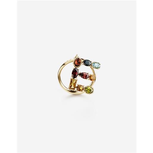 Dolce & Gabbana rainbow alphabet e ring in yellow gold with multicolor fine gems