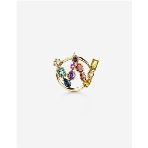 Dolce & Gabbana rainbow alphabet w ring in yellow gold with multicolor fine gems