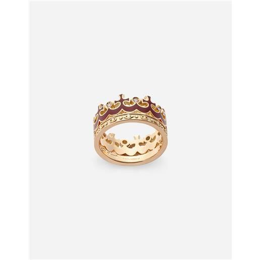 Dolce & Gabbana crown yellow gold ring with burgundy enamel crown and diamonds