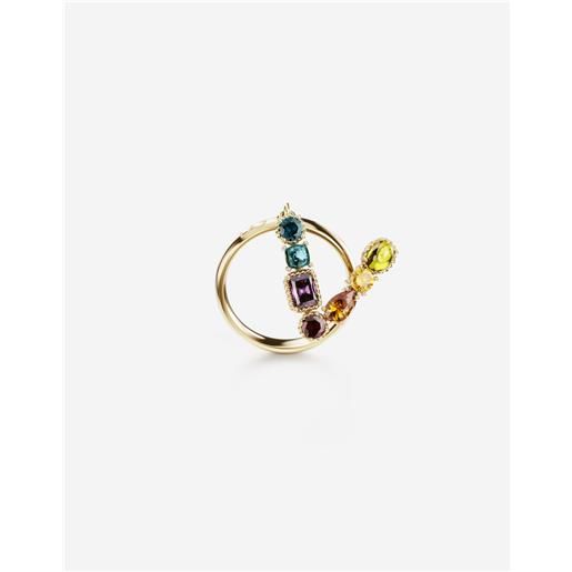 Dolce & Gabbana rainbow alphabet v ring in yellow gold with multicolor fine gems