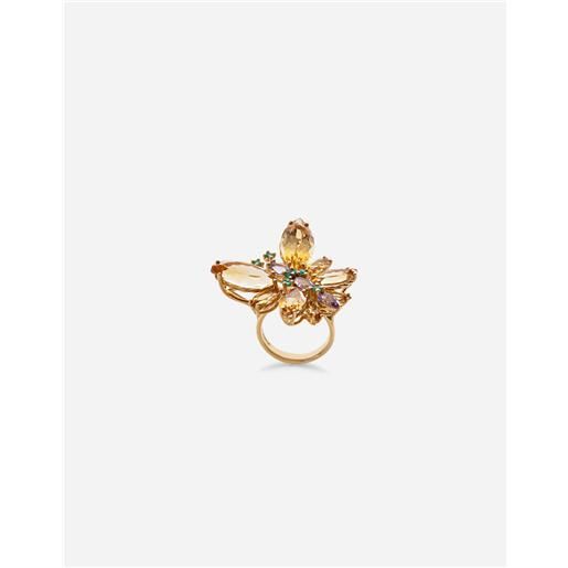 Dolce & Gabbana anello spring in oro giallo 18kt con farfalla in quarzi citrino