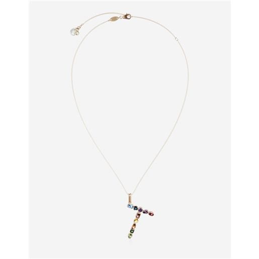 Dolce & Gabbana pendente t rainbow alphabet con gemme multicolor