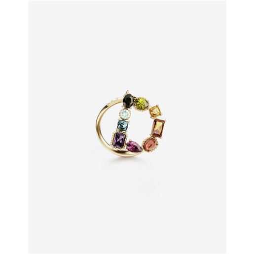 Dolce & Gabbana rainbow alphabet d ring in yellow gold with multicolor fine gems