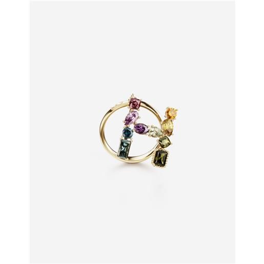 Dolce & Gabbana rainbow alphabet h ring in yellow gold with multicolor fine gems