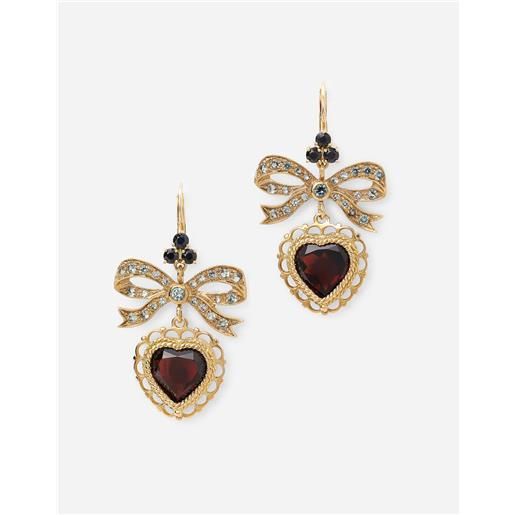 Dolce & Gabbana heart leverback earrings in yellow 18kt gold with rhodolite garnet heart